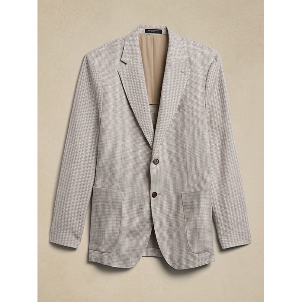 Banana Republic Mens Linen Houndstooth Blazer Suit Jacket 42S Tailored Slim Fit